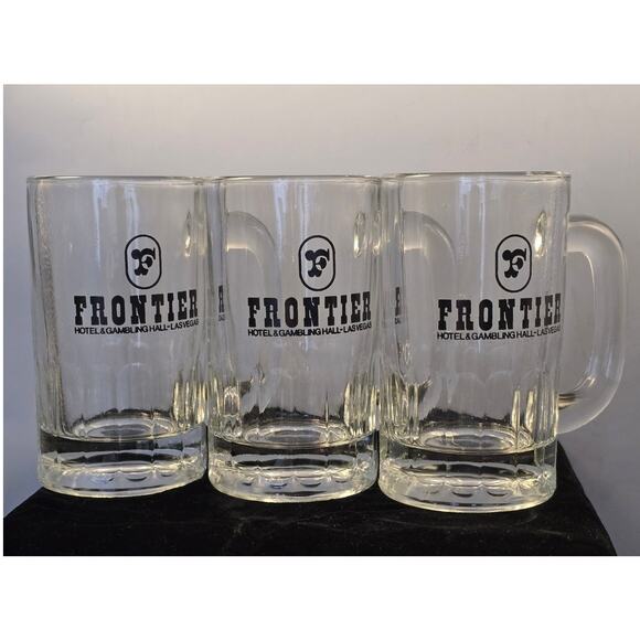 Vintage Frontier Hotel & Gambling Hall Las Vegas Set of 3 Glass Beer Mug‎ 5" - Picture 1 of 5